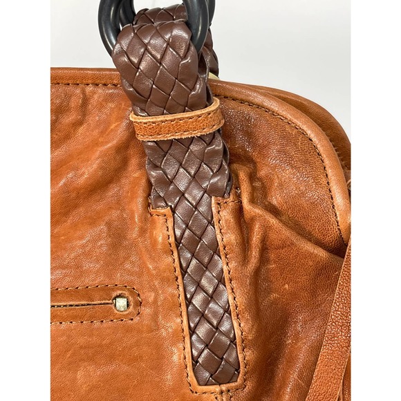 NEW NWT Roxbury Caramel Brown Distressed Leather Satchel Handbag Beads Handle - Picture 2 of 16